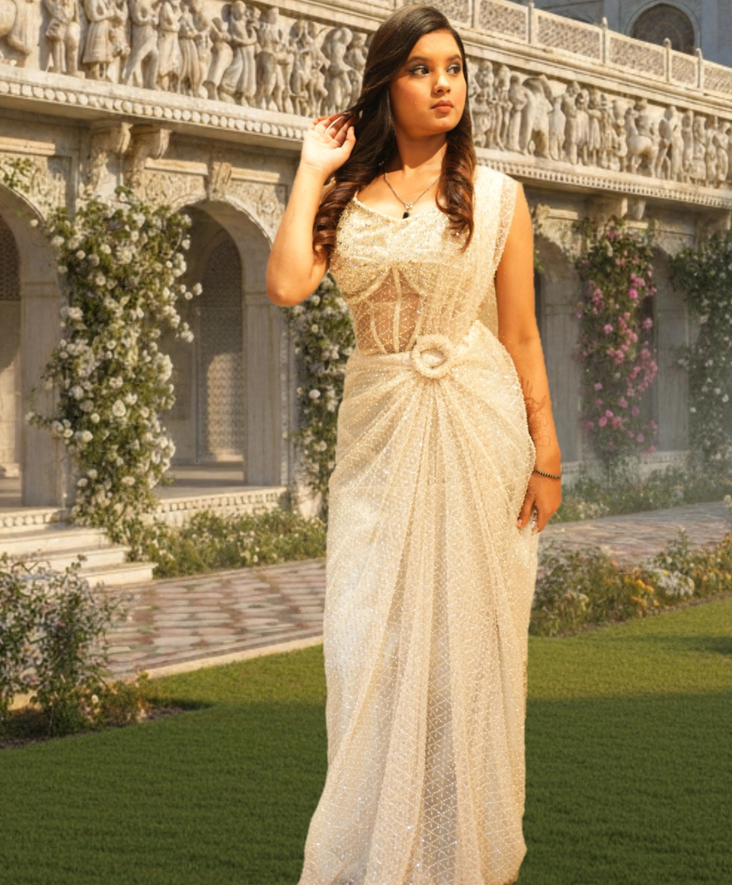 The Ivory Dream Pre-Draped Saree Gown