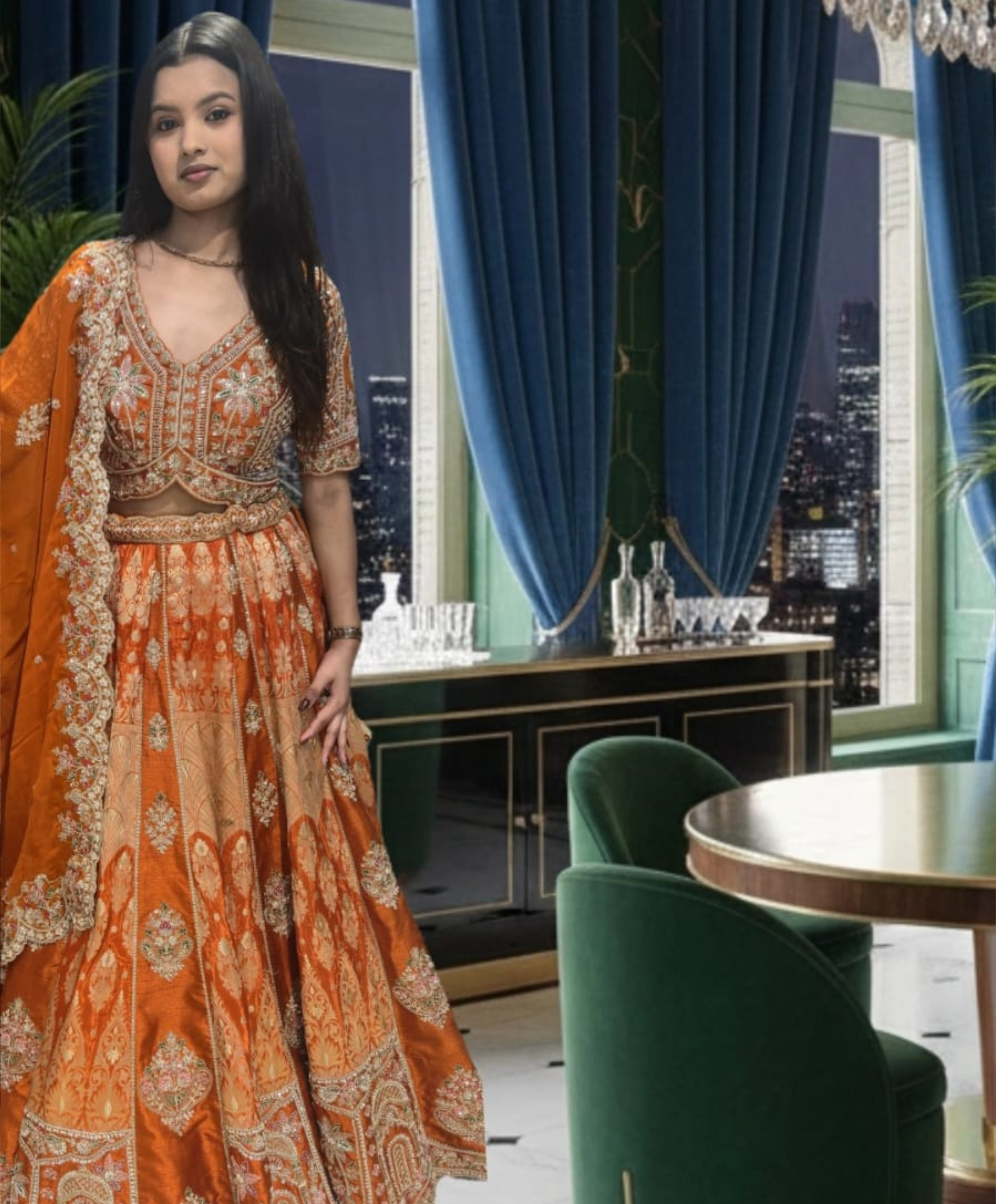 Regal Steel Blue and Gold Banarasi Lehenga