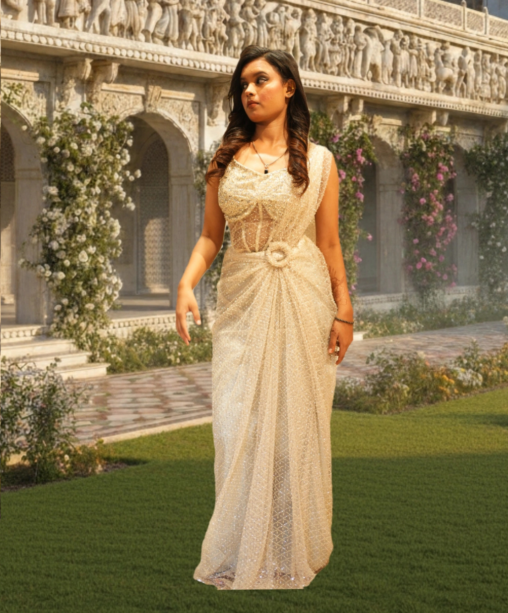 The Ivory Dream Pre-Draped Saree Gown