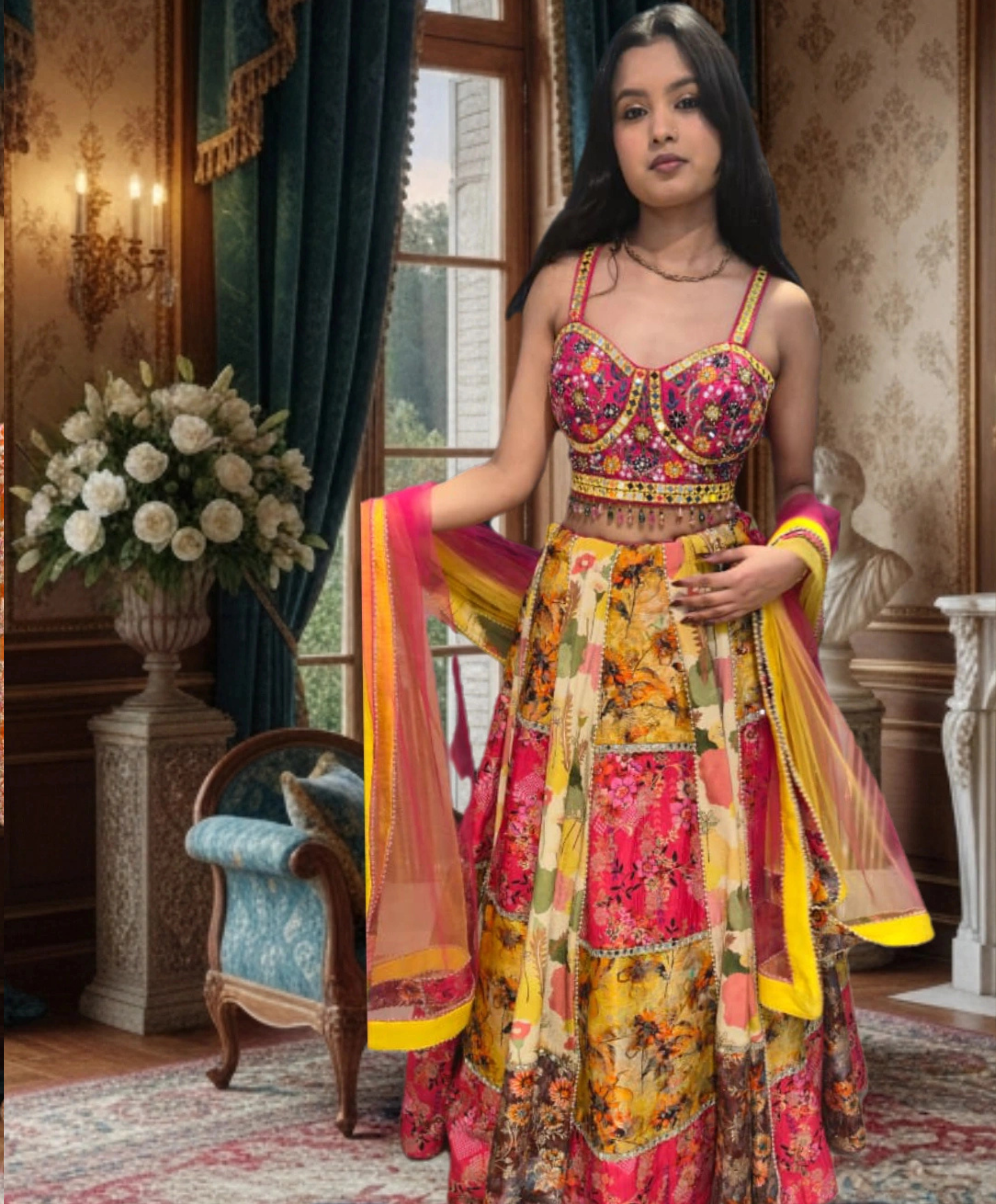 Multi-Color Mosaic Print Lehenga
