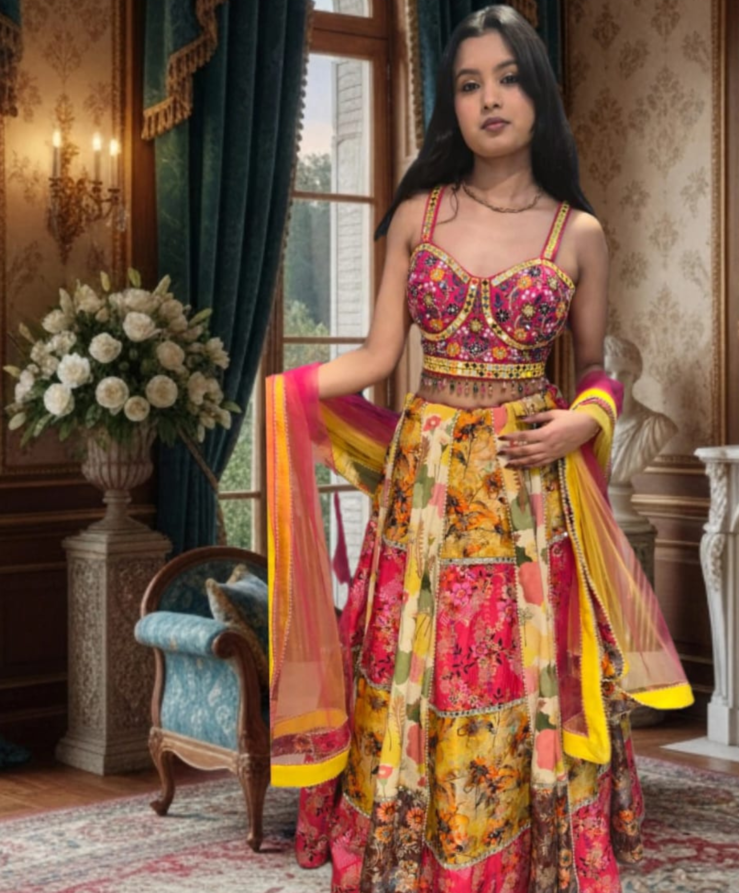 Bohemian Floral Patchwork Lehenga
