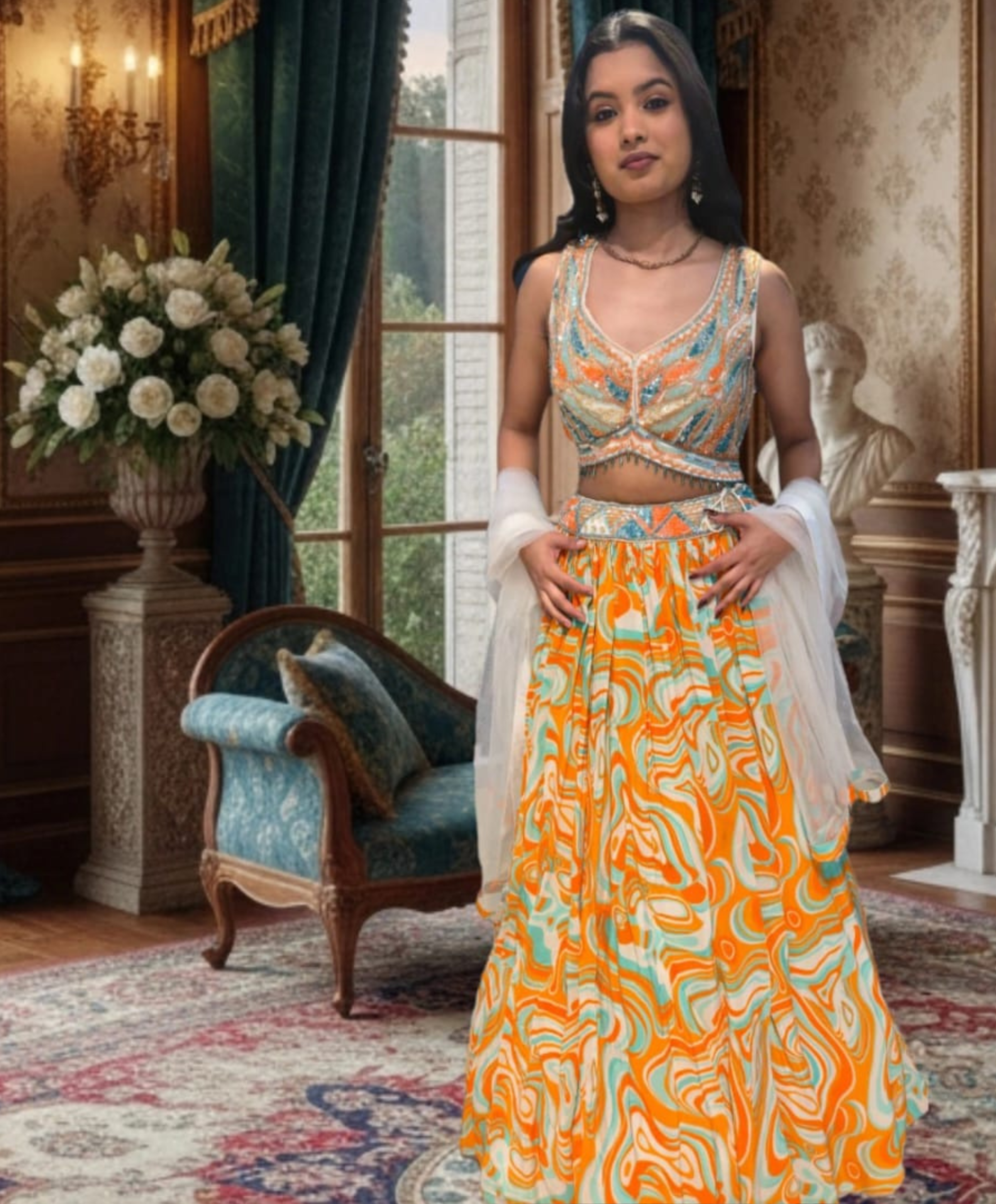 Contemporary Abstract Fusion Lehenga