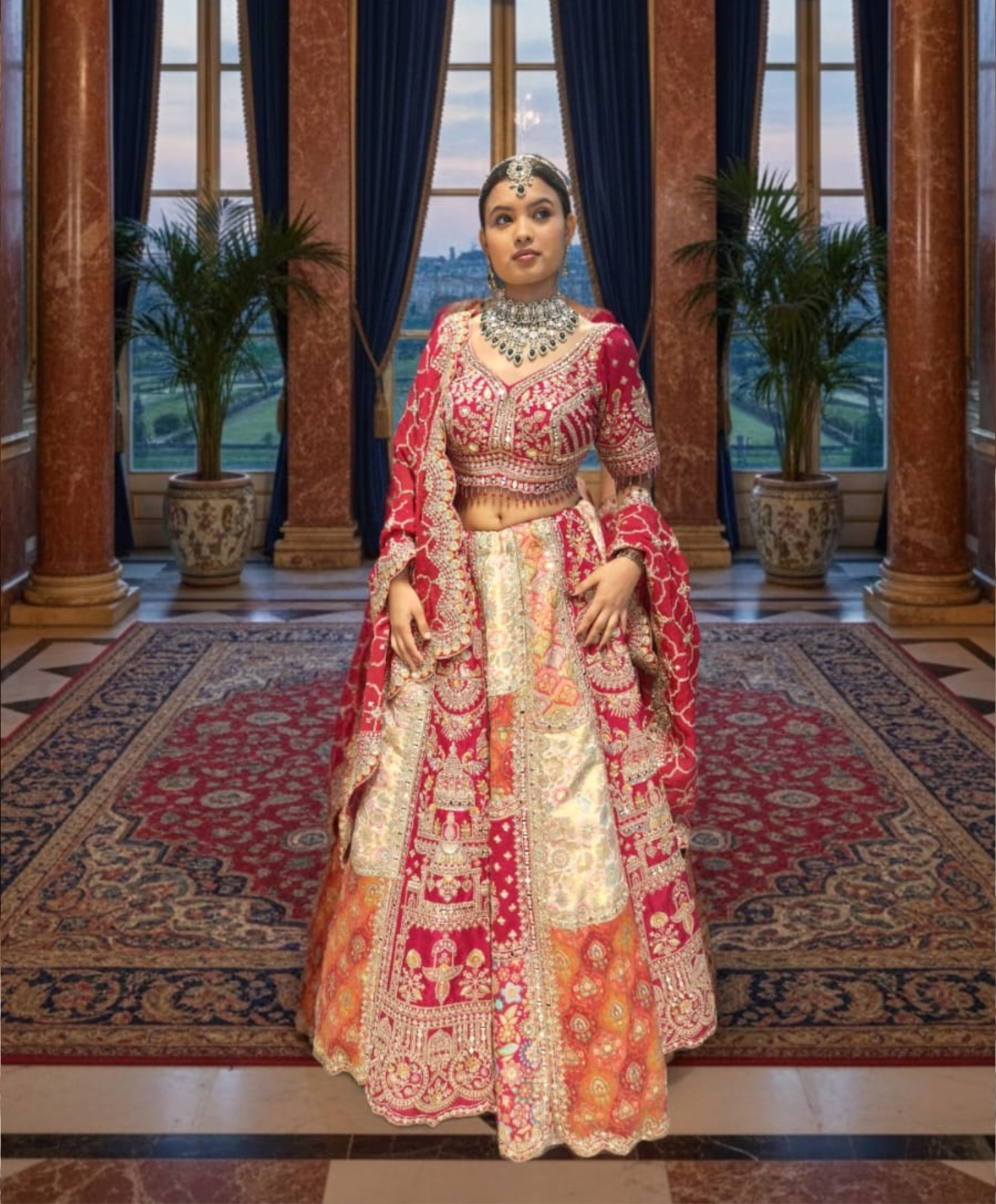 Rani Pink Panelled Bridal Lehenga